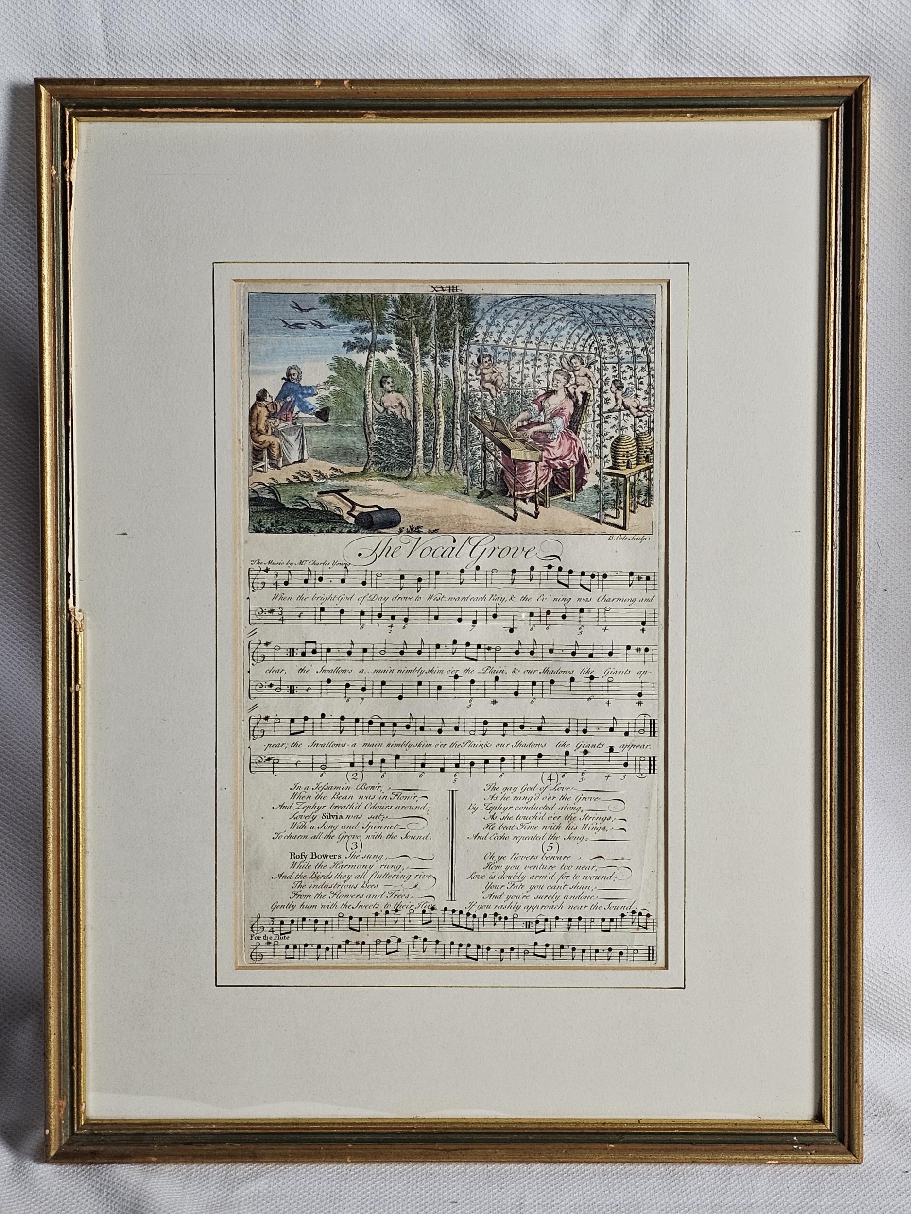 B. Cole, a 19th century hand coloured engraving of a lady playing the harpsichord with sheet music - Image 2 of 7