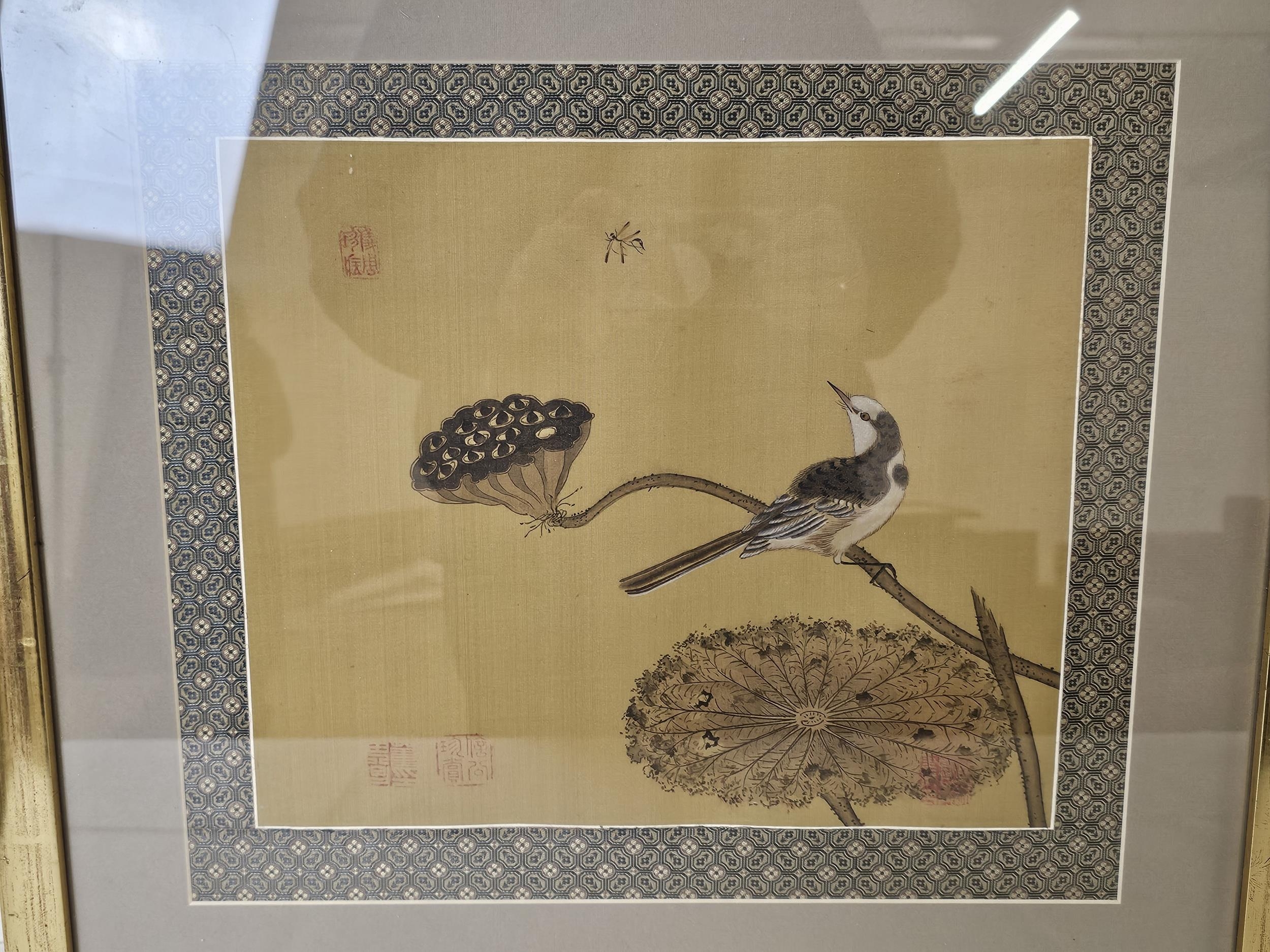 Two framed and glazed Japanese prints on silk. H.49 W.54cm. - Image 2 of 9