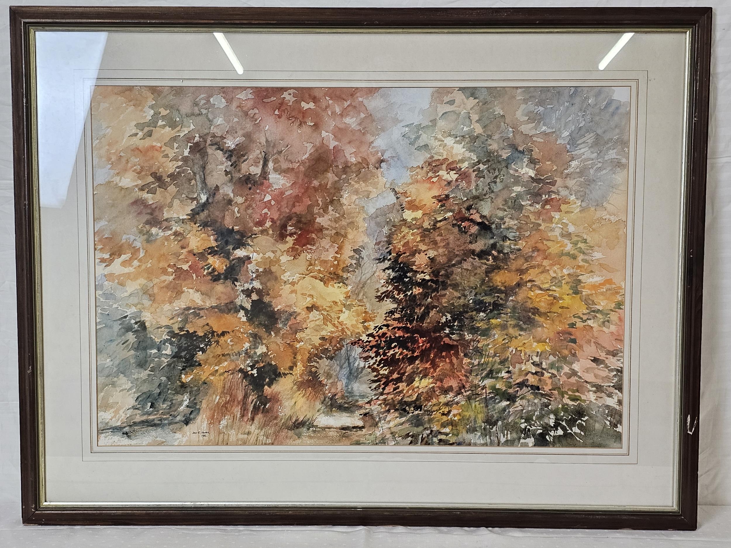 A framed and glazed watercolour, trees in autumn, signed and dated Richard R Harris. H.73 W.96cm. - Image 2 of 7