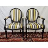 A pair of painted Louis XVI style armchairs.