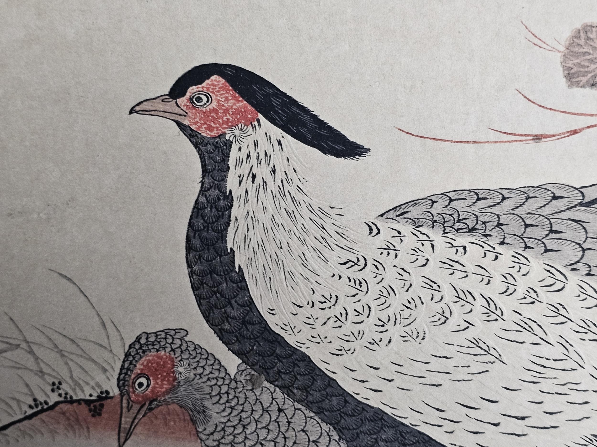 Kitao Masayoshi (1764-1824), woodblock print, silver pheasants. H.46 W.33cm. - Image 3 of 6