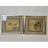 Two framed and glazed Japanese prints on silk. H.49 W.54cm.