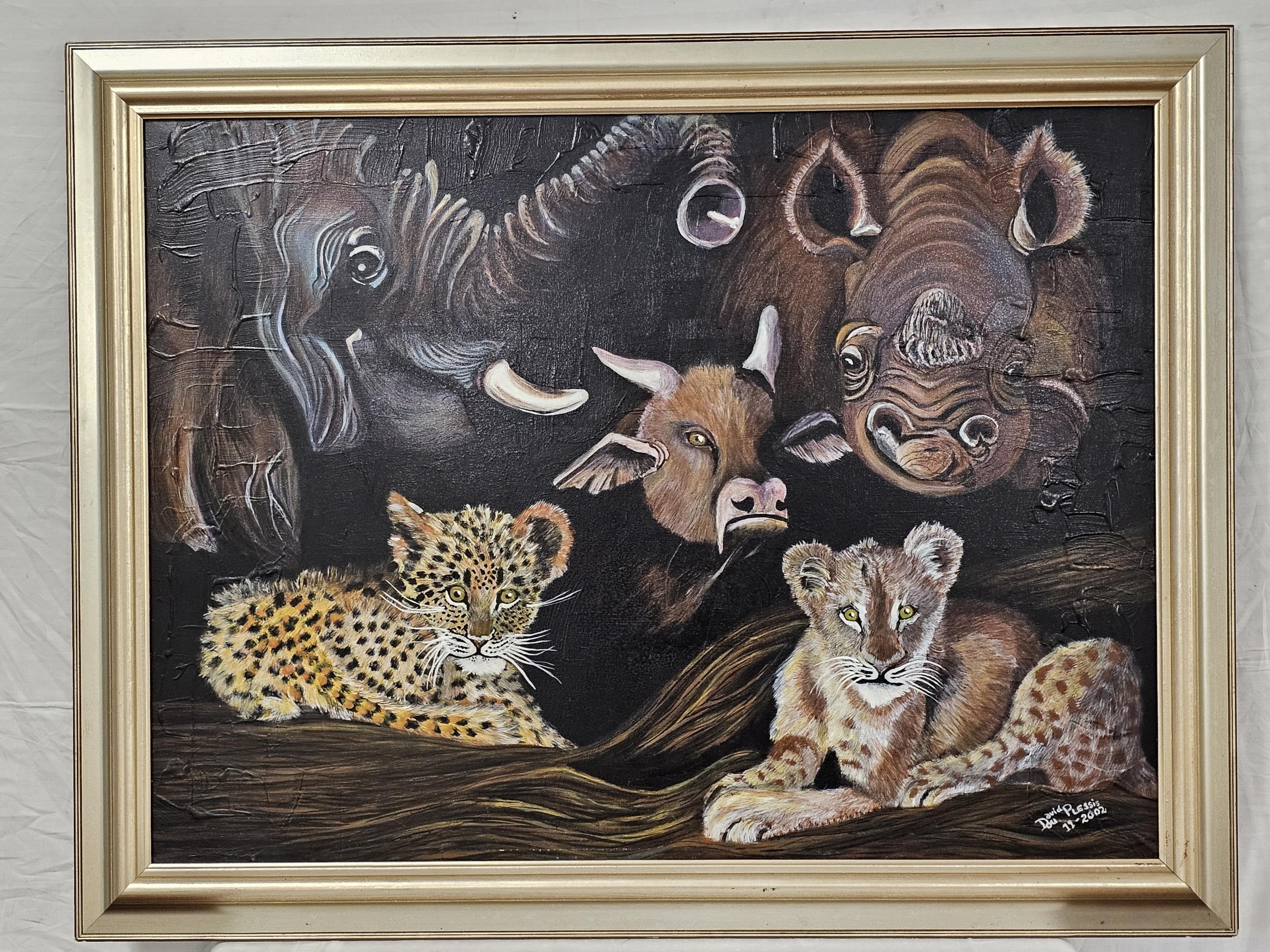 A framed and glazed acrylic, animal studies, signed David du Plessis. (Comes with information pack - Image 2 of 14