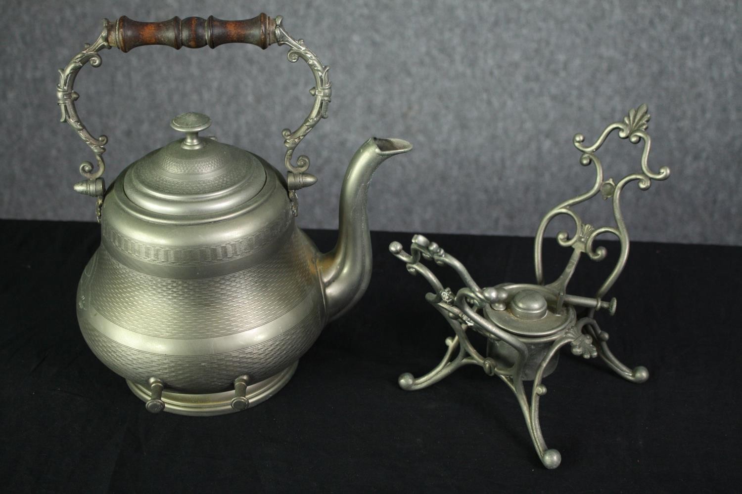 A 19th century spirit burner and a copper jug. H.37cm. (largest). - Image 3 of 6