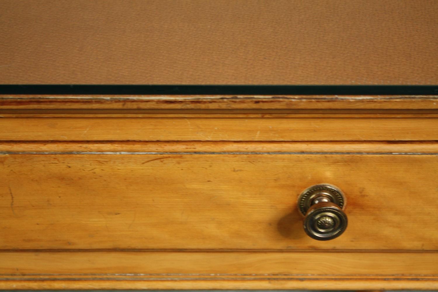 An early 19th century satinwood writing table with composite top under plate glass, stamped - Image 6 of 10