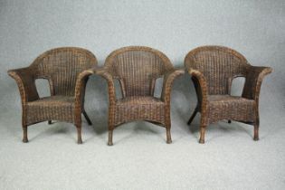 Three wicker conservatory armchairs. Marks and Spencer. H.82cm. (each).