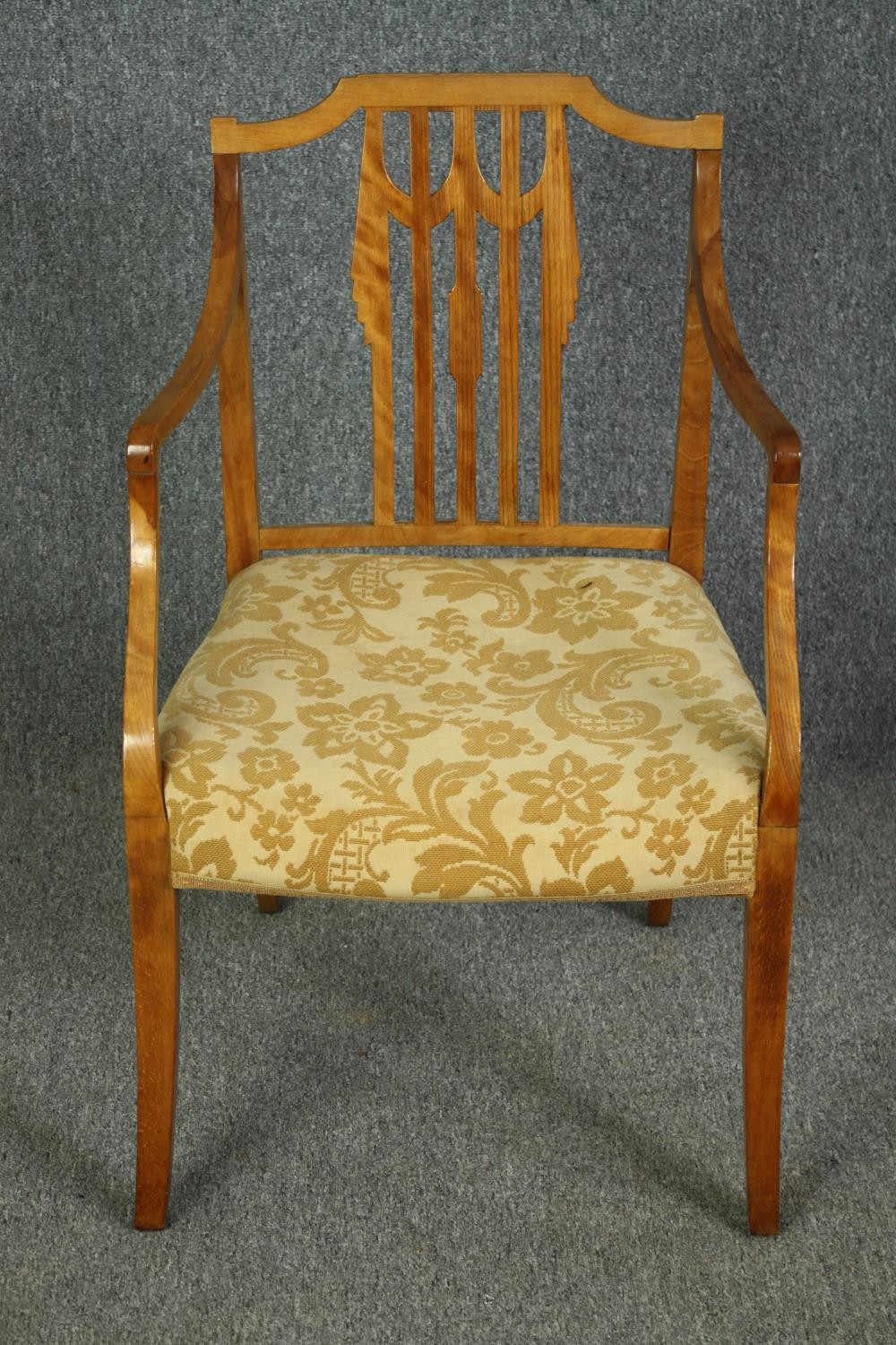 A set of eight Georgian style birch dining chairs to include two carver armchairs. (Repairs to the - Image 3 of 12