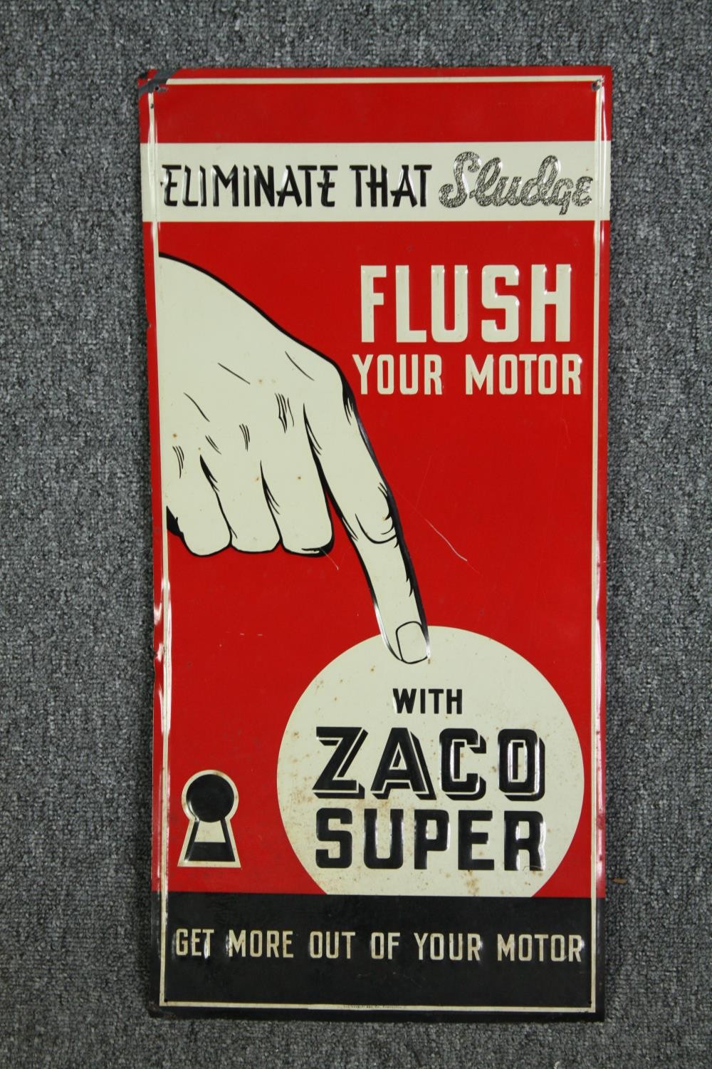 A pressed metal advertising sign for Zaco Super. H.61 W.29cm. - Image 2 of 3