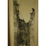 Etching, Venice canal, framed and glazed. H.40 W.28cm.