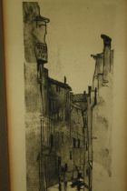 Etching, Venice canal, framed and glazed. H.40 W.28cm.