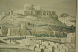 A framed and glazed watercolour and ink, the Acropolis, unsigned. H.38 W.43cm.