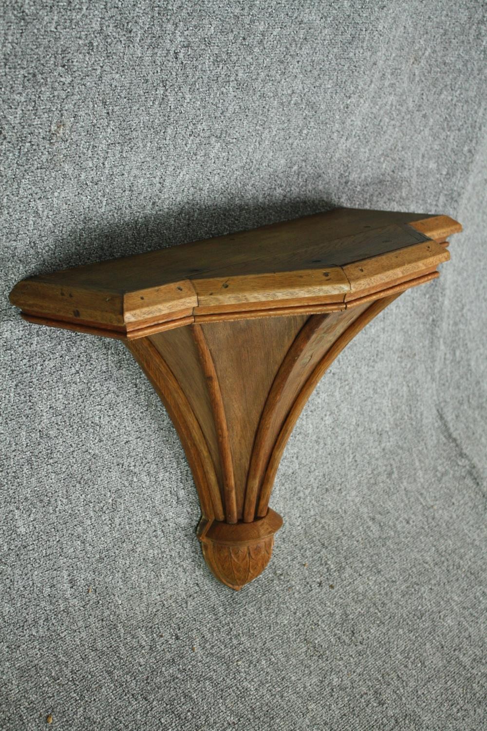 A 19th century carved pitch pine ecclesiastical wall sconce. H.48 W.59 D.30cm. - Image 6 of 9