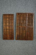 Two vintage printer's trays. H.83 W.53cm. (largest).