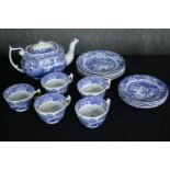 A Spode blue and white tea service. H.14 W.26 D.13cm.