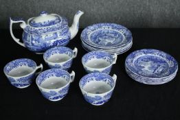 A Spode blue and white tea service. H.14 W.26 D.13cm.