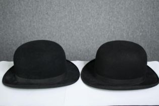 Two vintage bowler hats, sizes 7 and 7 1/4.