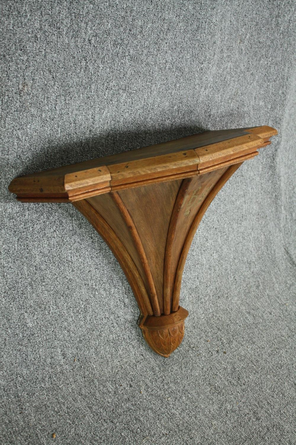 A 19th century carved pitch pine ecclesiastical wall sconce. H.48 W.59 D.30cm. - Image 5 of 9