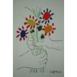 A framed and glazed print, Picasso's Bouquet of Peace, signed and dated in plate. H.73 W.59cm.