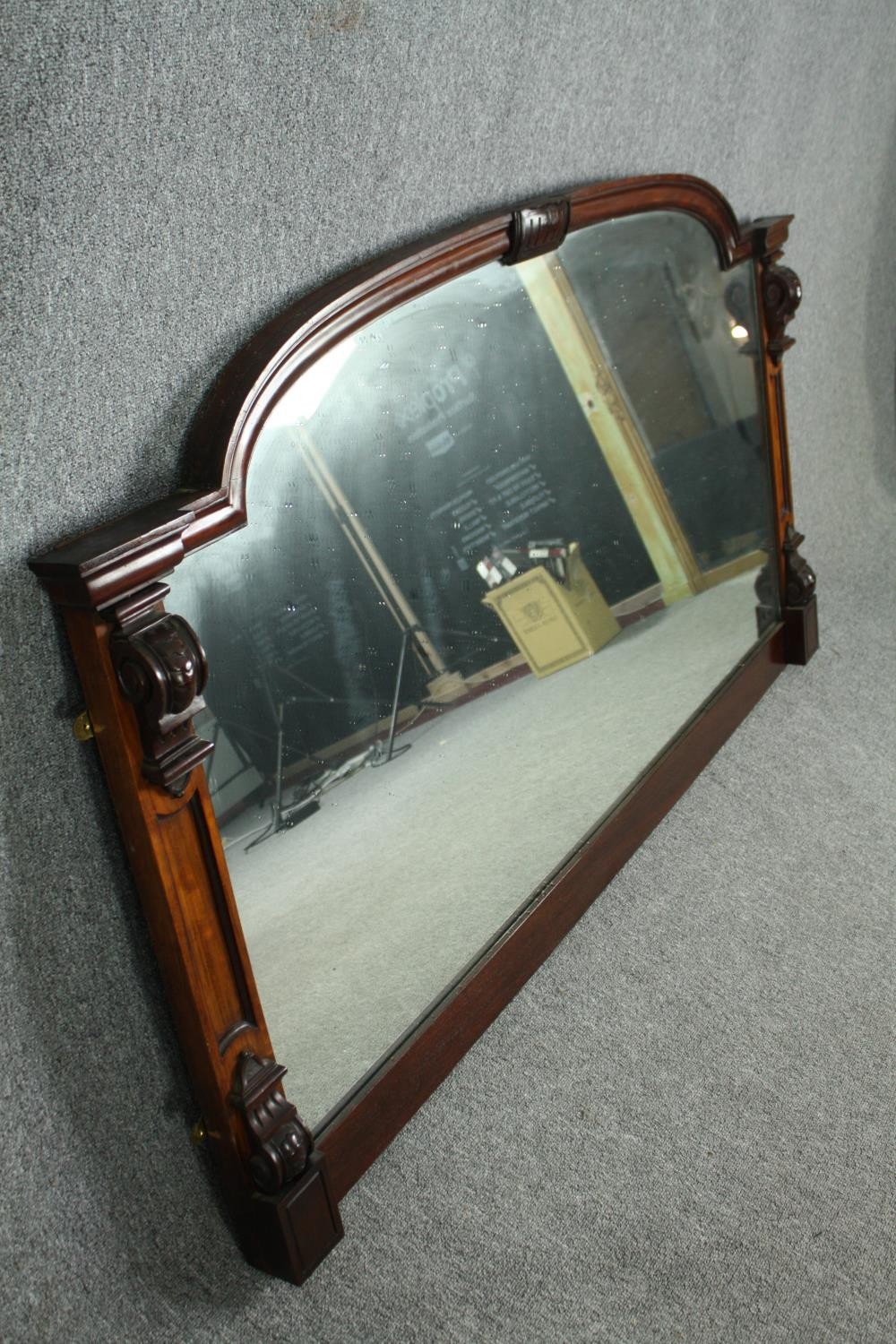 Overmantel mirror, Victorian mahogany. (From a mirror backed sideboard). H.99 W.175cm. - Image 2 of 5
