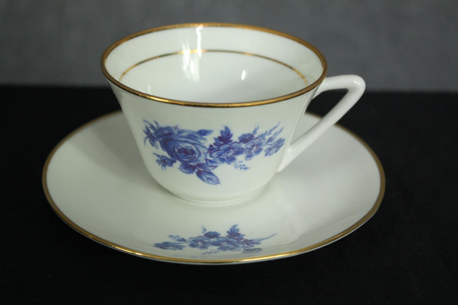 A set of twelve French blue and white tea cups and saucers and a set of six vintage Colclough tea - Image 3 of 11