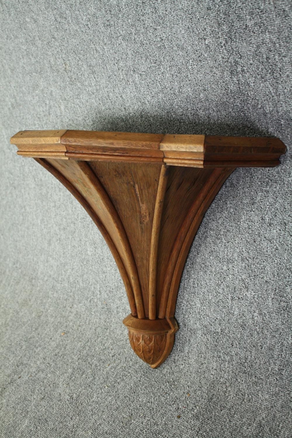 A 19th century carved pitch pine ecclesiastical wall sconce. H.48 W.59 D.30cm. - Image 4 of 9