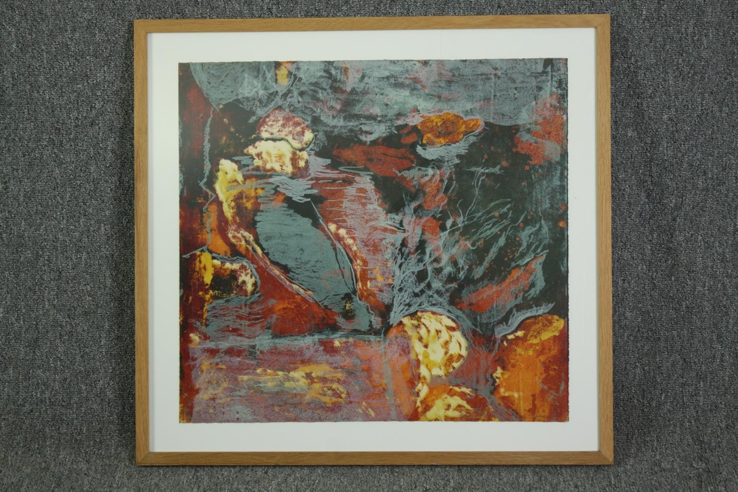 A framed and glazed screenprint, abstract composition, indistinctly signed. H.70 W.74cm. - Image 2 of 5