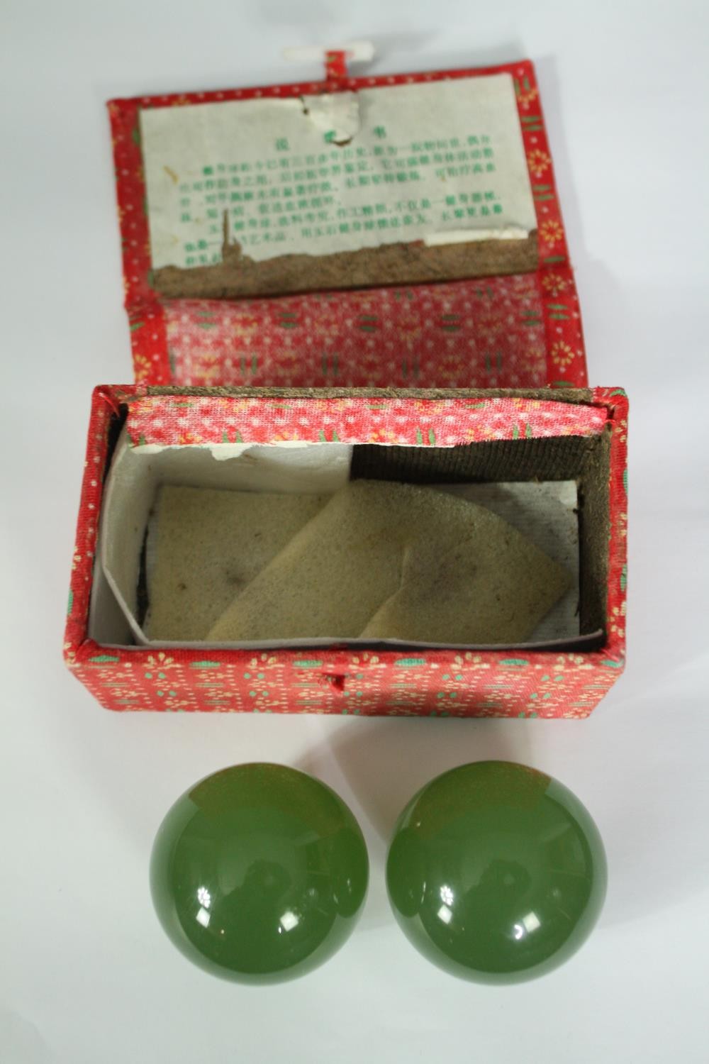 Two Japan lacquered and hand decorated boxes along with boxed glass meditation balls. H.13 W.16 D. - Image 10 of 10