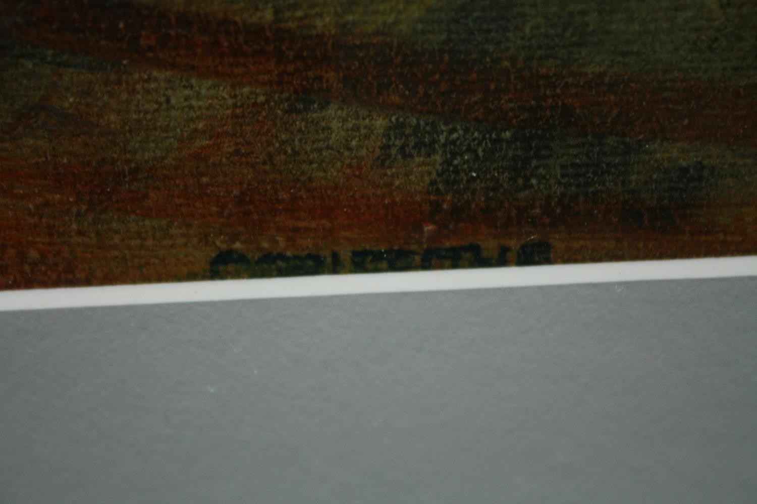 Oil on board, village setting, indistinctly signed. H.59 W.67cm. - Image 4 of 5