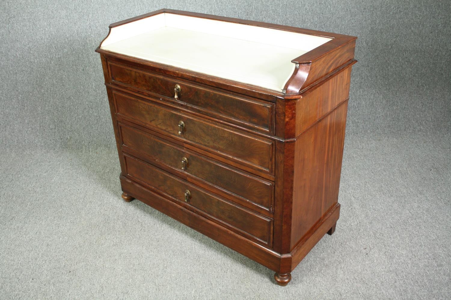 Washstand, late 19th century French flame mahogany with marble inset top. H.98 W.107 D.50cm. - Image 4 of 8