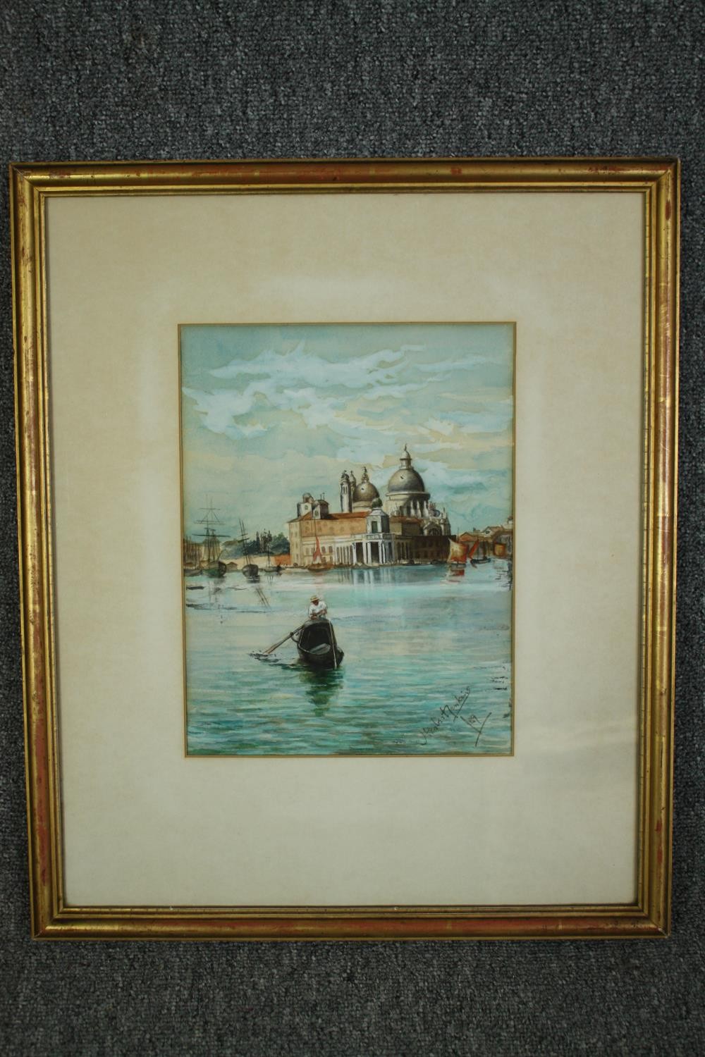 A framed and glazed watercolour, the Salute Venice, signed and dated Herbert Jenkins. H.55 W.46cm. - Image 2 of 4