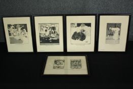 Franz von Bayros erotic fantasy prints, a set of five, framed and glazed. H.25 W.32cm. (each).