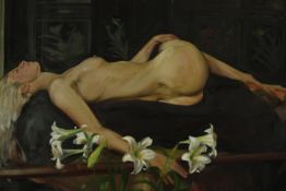 Oil on canvas, nude study, unsigned. H.124 W.174cm.
