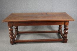 Refectory dining table, early 20th century oak on stretchered twist supports. H.75 W.189 D.91cm.