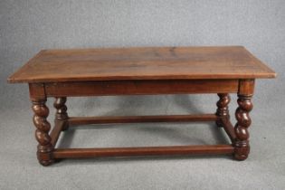 Refectory dining table, early 20th century oak on stretchered twist supports. H.75 W.189 D.91cm.