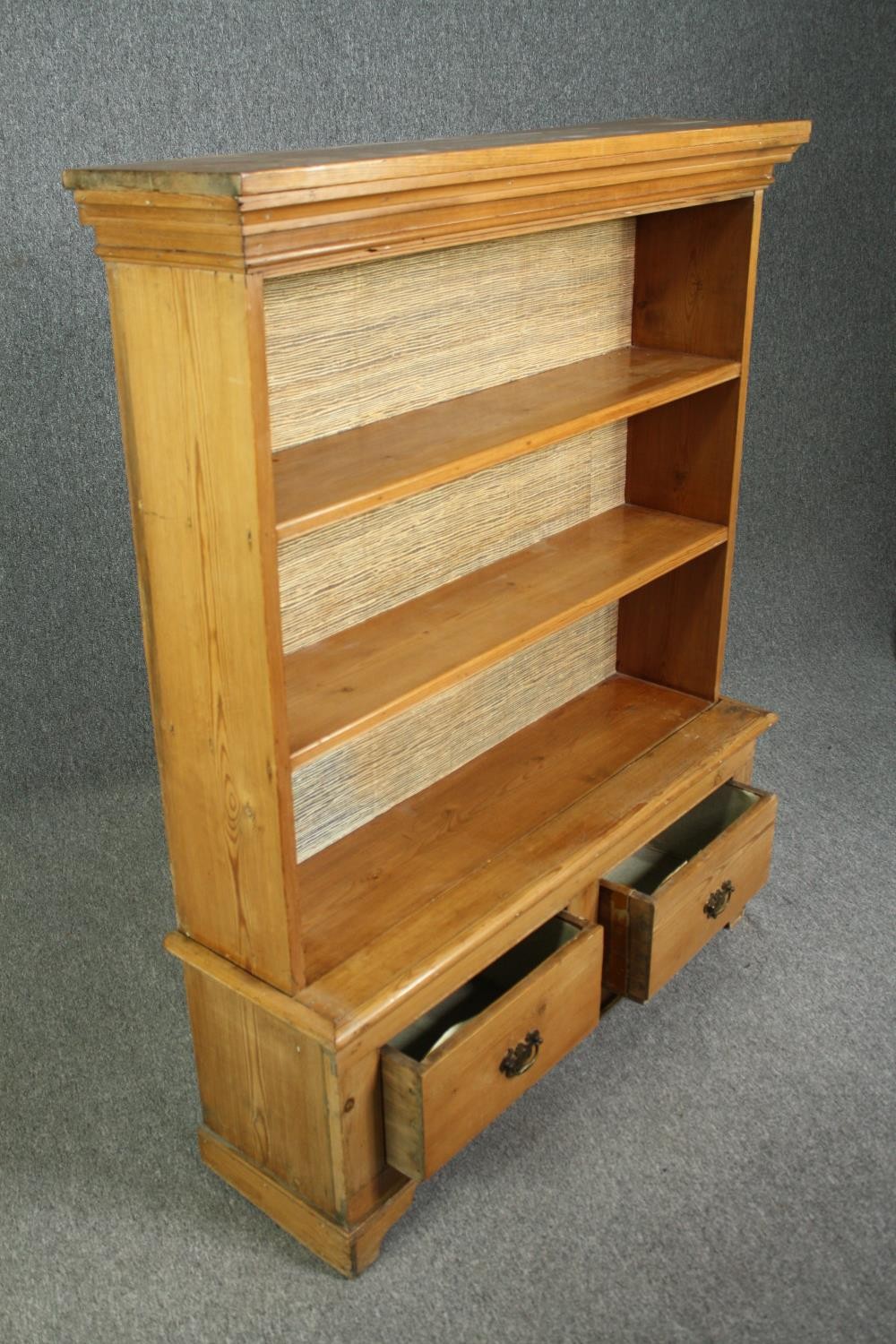 Side cabinet, made from 19th century pine in two sections. H.141 W.132 D.33cm. - Image 6 of 8