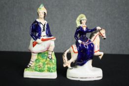 Two 19th century flatback Staffordshire figure groups, Queen Victoria on horseback and a sailor. H.