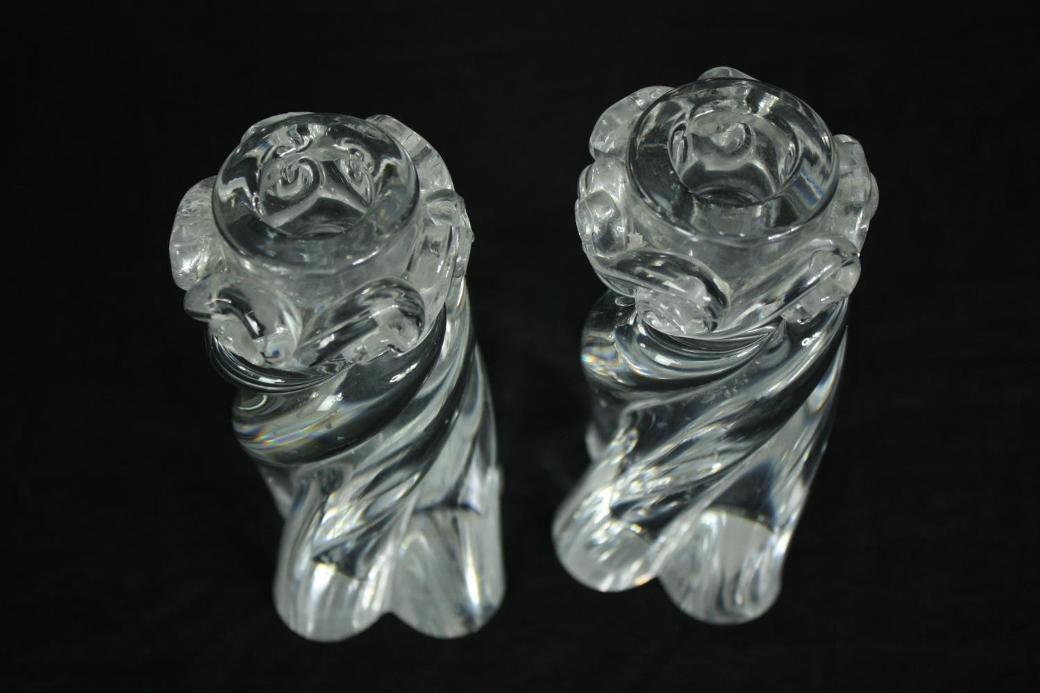 A pair of Baccarat 'Aladin' spiral twist crystal candleholders. H.15cm. (each). - Image 2 of 11