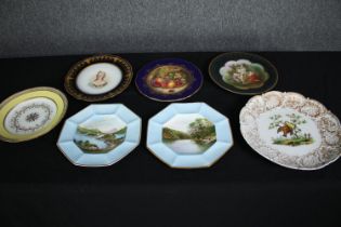A miscellaneous collection of 19th century and later plates. Dia.29cm. (largest)