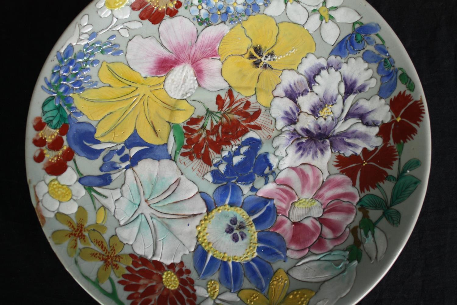 A Japanese hand painted flower plate along with a Persian lacquered box, a hand painted insect egg - Image 2 of 15