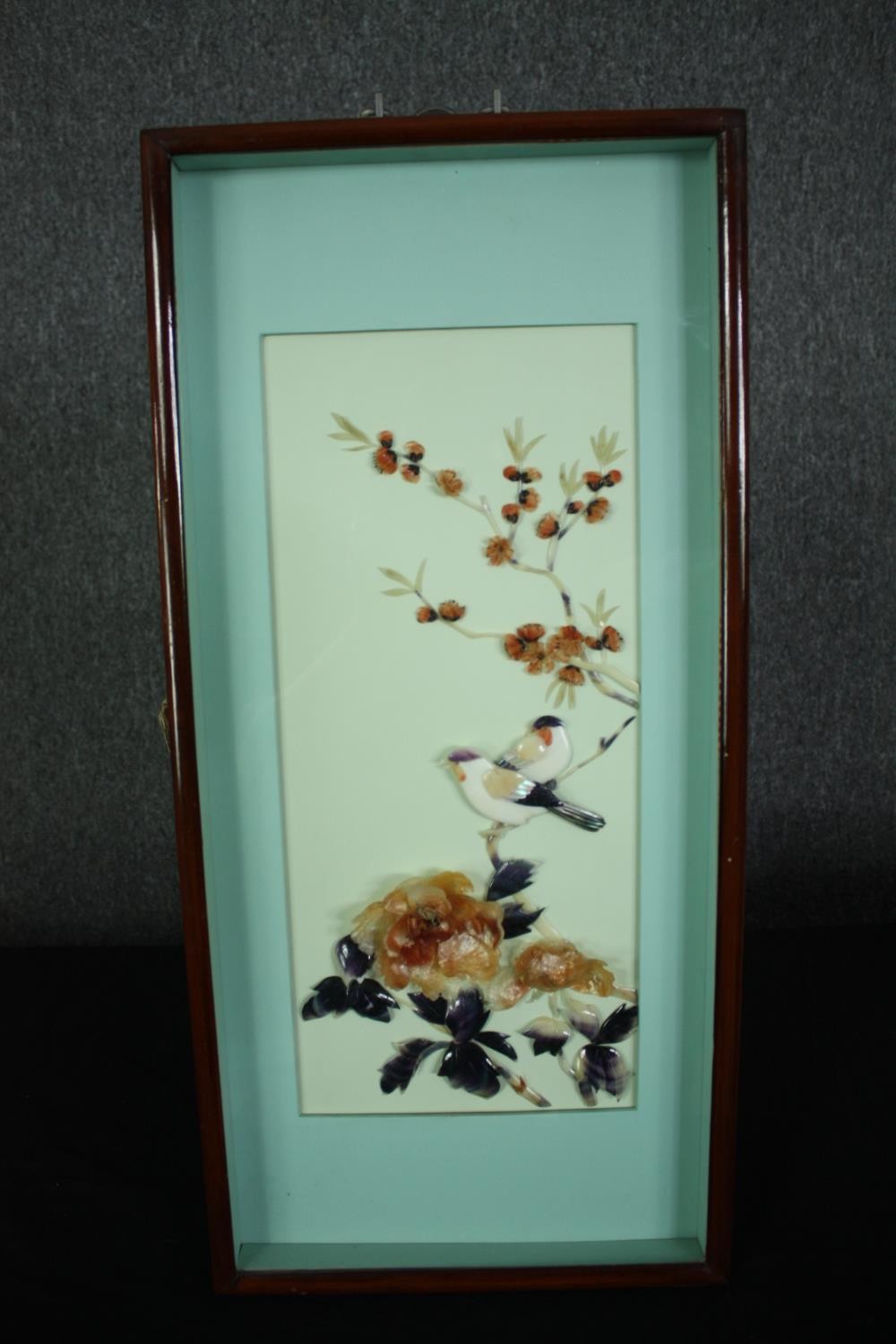 Chinese shell art, birds amongst blossom, framed and glazed. H.58 W.28cm. - Image 2 of 6