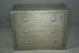 Chest of drawers, contemporary metal clad. H.74 W.92 D.41cm.