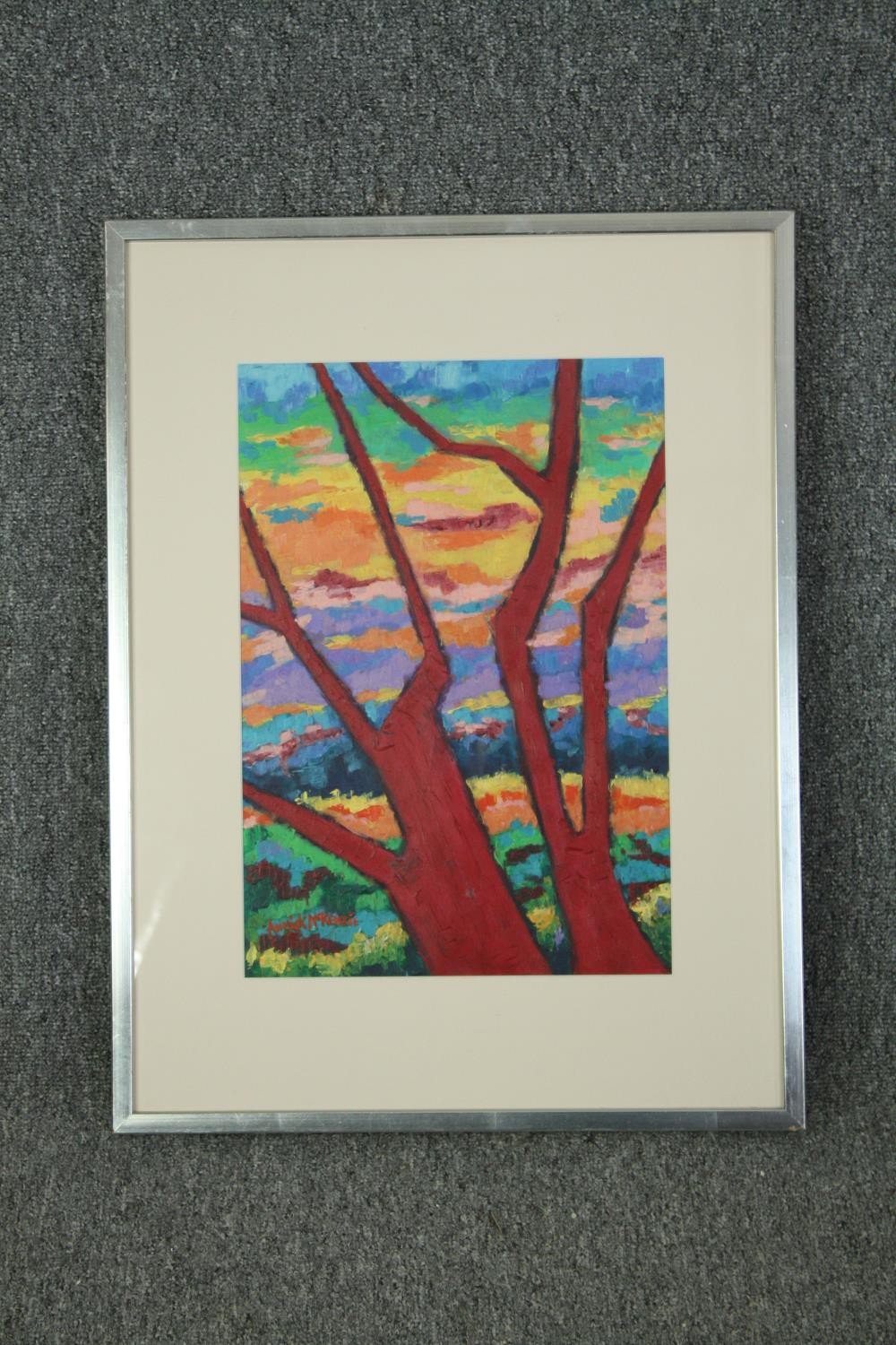 A framed and glazed acrylic, tree in a landscape, signed Annick ? McKenzie. H.63 W.47cm. - Image 2 of 4