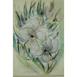 A framed and glazed watercolour and pencil study; white lilys, indistinctly signed. H.63 W.48cm.