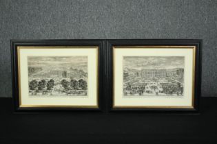 A pair of 19th century lithographs of architectural interest, framed and glazed. H.36 W.45cm. (