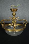 A vintage brass and glass ceiling light fitting. H.44 DIa.43cm.