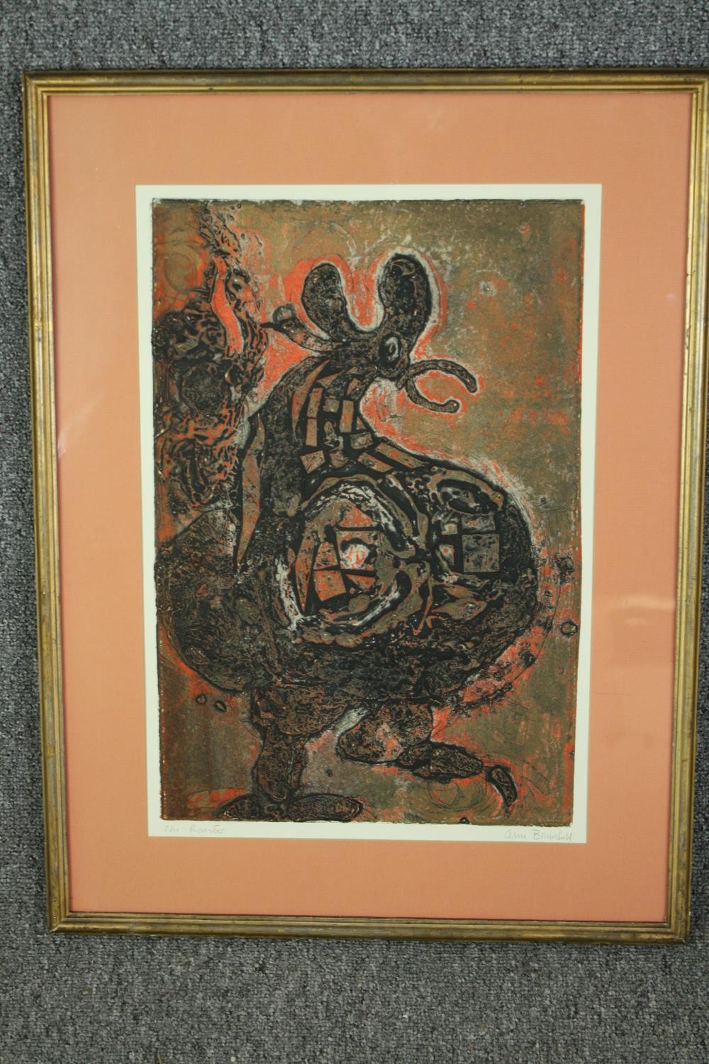 A framed and glazed limited edition etching, Rooster, signed Ann Brunskill. H.63 W.48cm. - Image 2 of 5