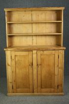 Kitchen dresser, 19th century pine with fixed upper section. H.187 W.127 D.42cm.