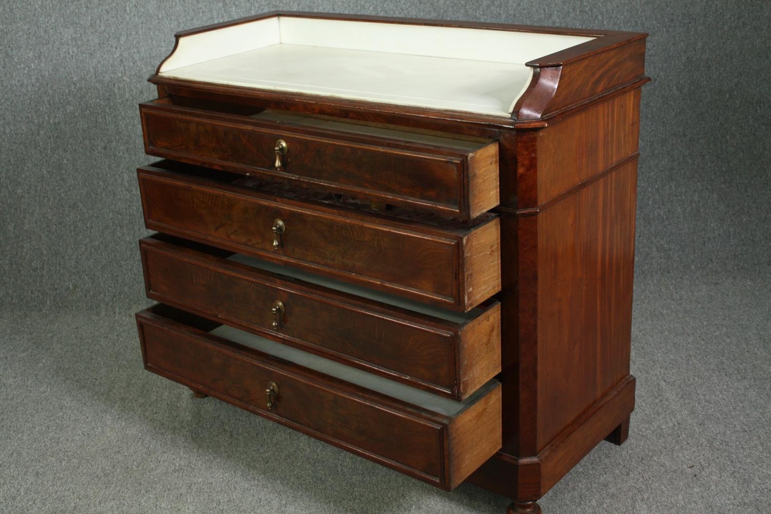 Washstand, late 19th century French flame mahogany with marble inset top. H.98 W.107 D.50cm. - Image 8 of 8