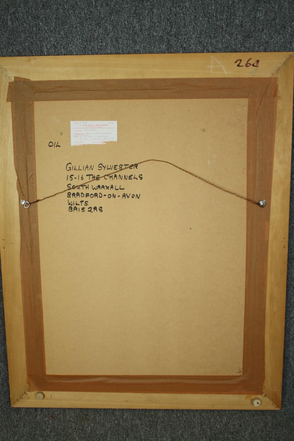 A framed oil on board, Mediterranean balcony, signed Gillian Sylvester. H.100 W.79cm. - Image 4 of 5