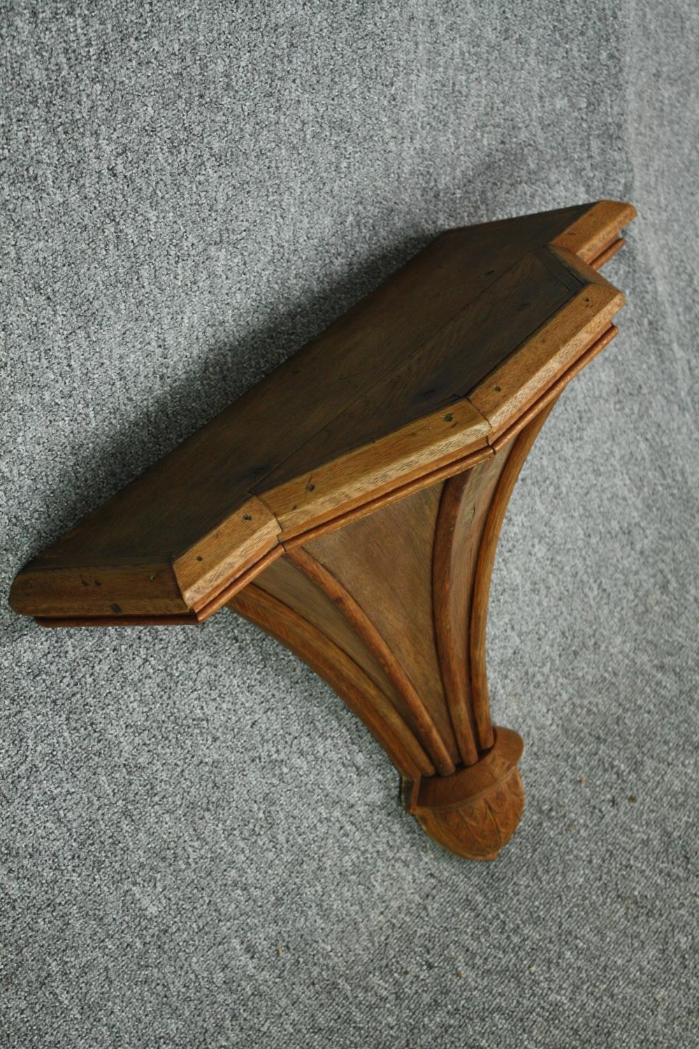 A 19th century carved pitch pine ecclesiastical wall sconce. H.48 W.59 D.30cm. - Image 2 of 9